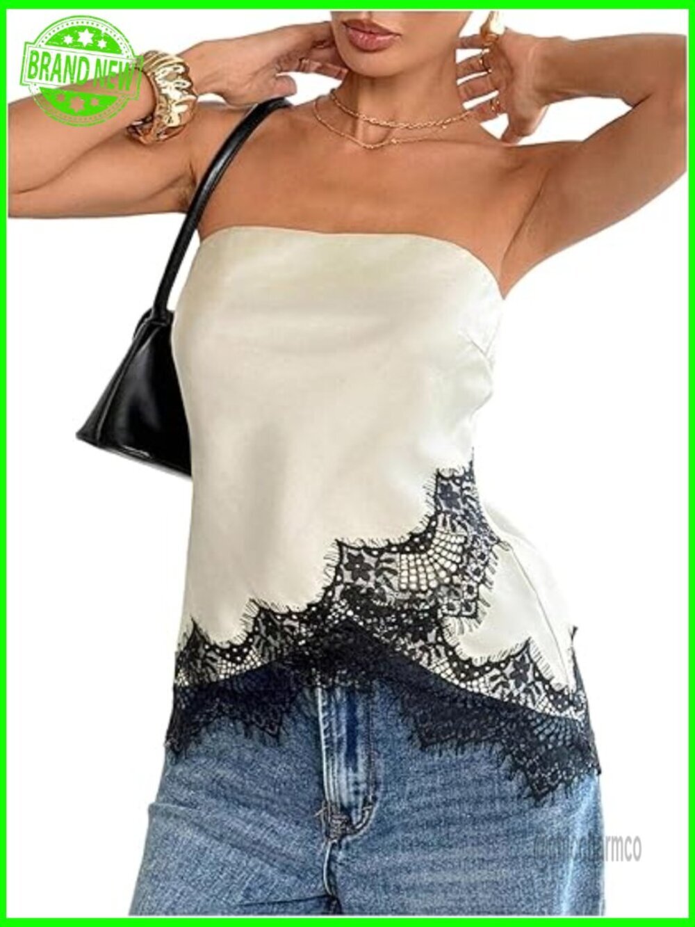 Satin Lace Asymmetrical Tube Top Strapless Going Out Tops Cocktail